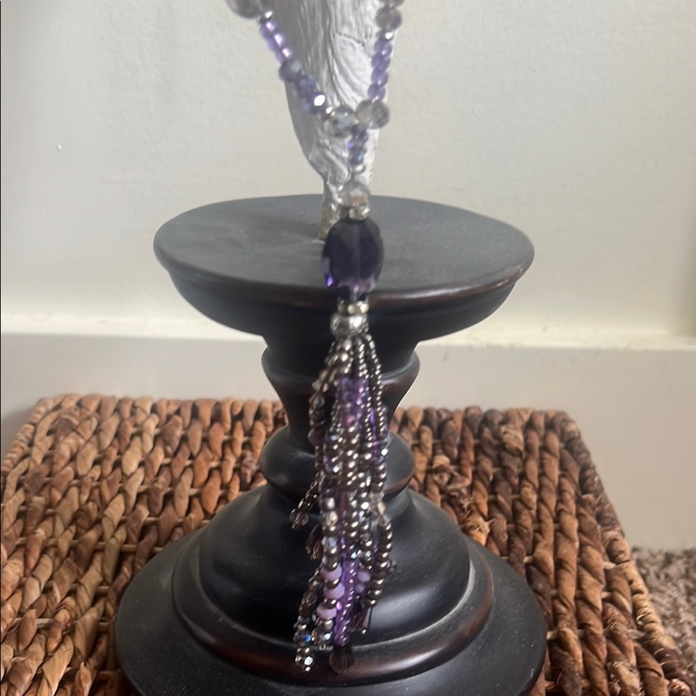 Chico's Purple and Silver Beaded Tassel Necklace